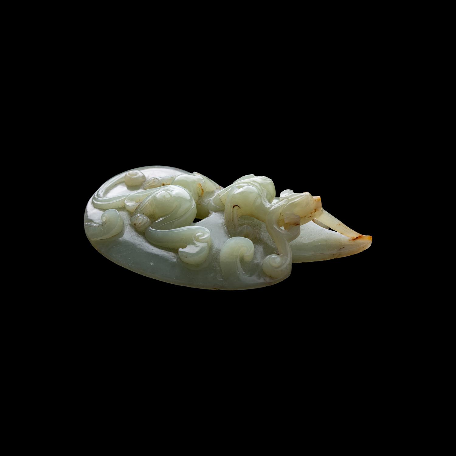 Four Chinese Celadon Jade Carvings, Late 20th Century 近代 玉把件四枚