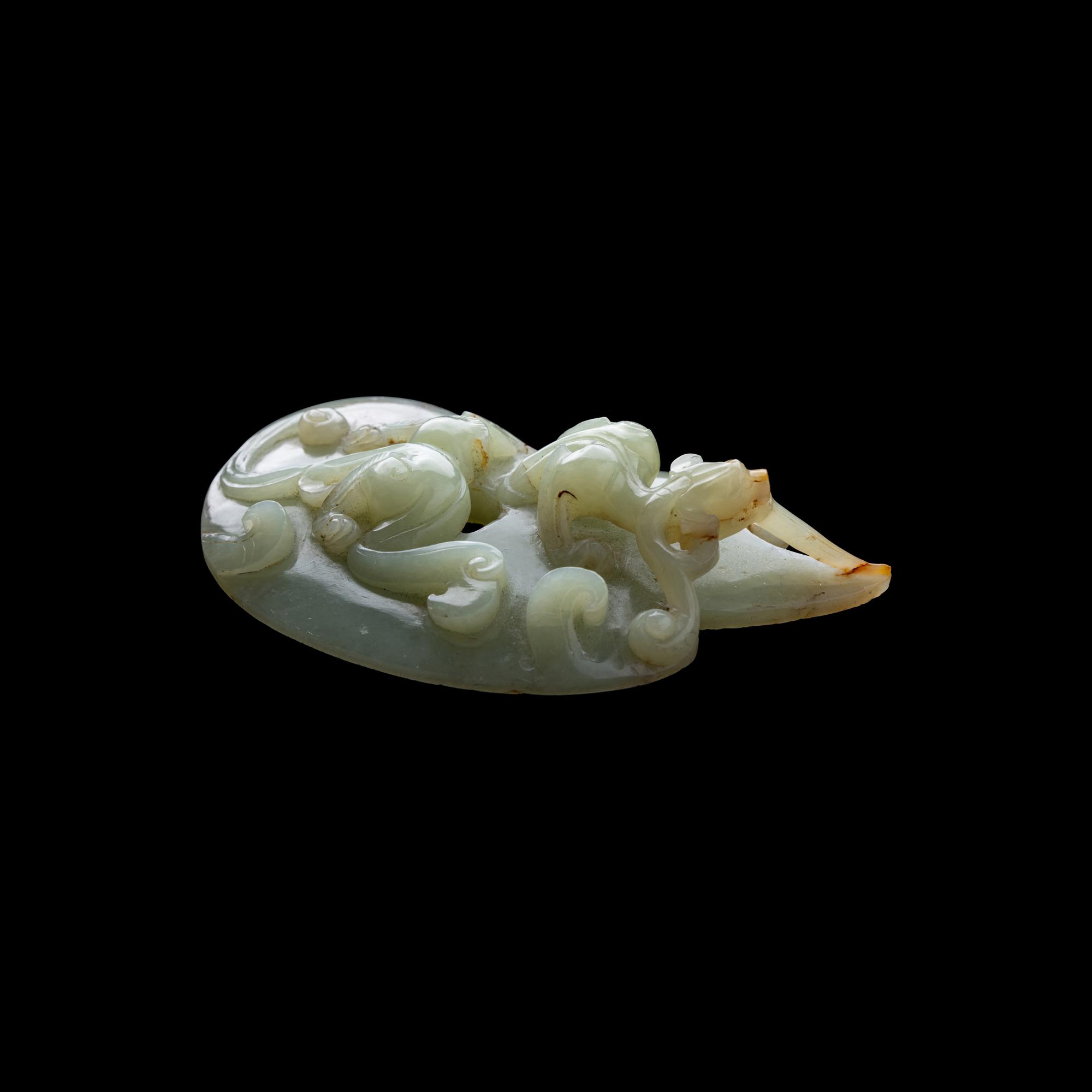 Four Chinese Celadon Jade Carvings, Late 20th Century 近代 玉把件四枚