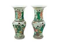 A Pair of Chinese Famille Verte Porcelain Yen-Yen Vases