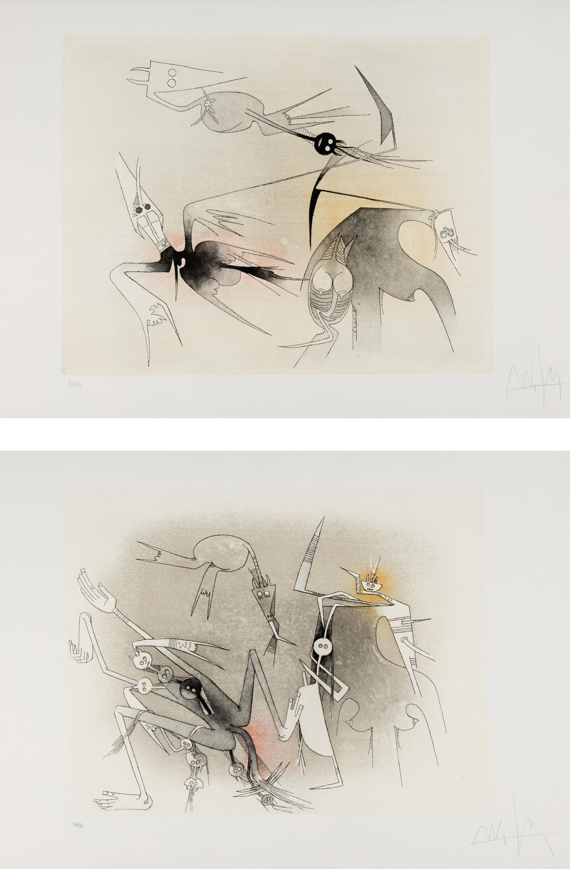 Wifredo Lam (Cuban, 1902-1982) — Two works from Visible Invisible , 1972