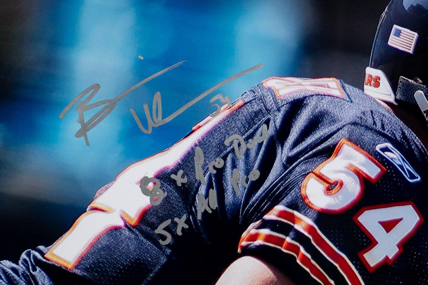 A Framed Chicago Bears Brian Urlacher and Lance Briggs Signed Autograph Oversized Photo With Multiple Inscriptions (Beckett Authentication Services Certified),