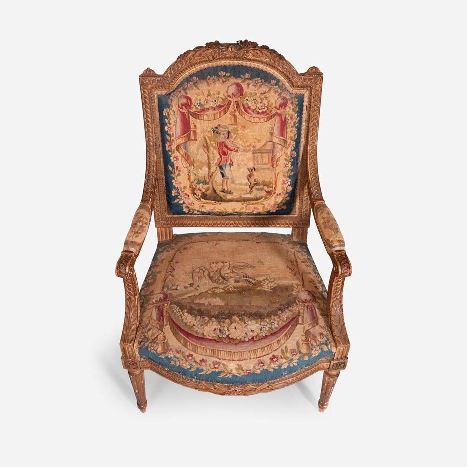 A Pair of Louis XVI Style Giltwood fauteuil à la reine circa 1870-1880