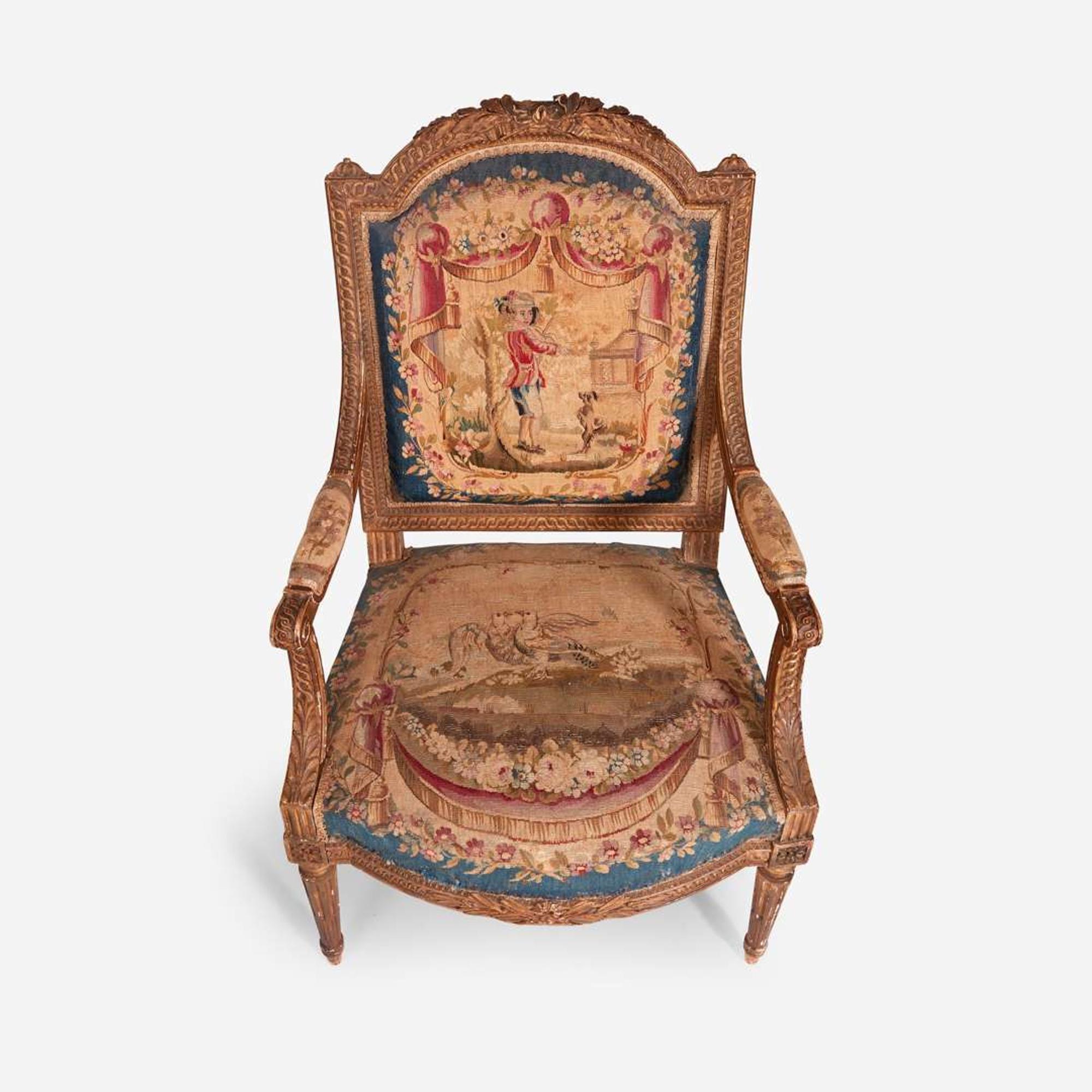 A Pair of Louis XVI Style Giltwood fauteuil à la reine circa 1870-1880