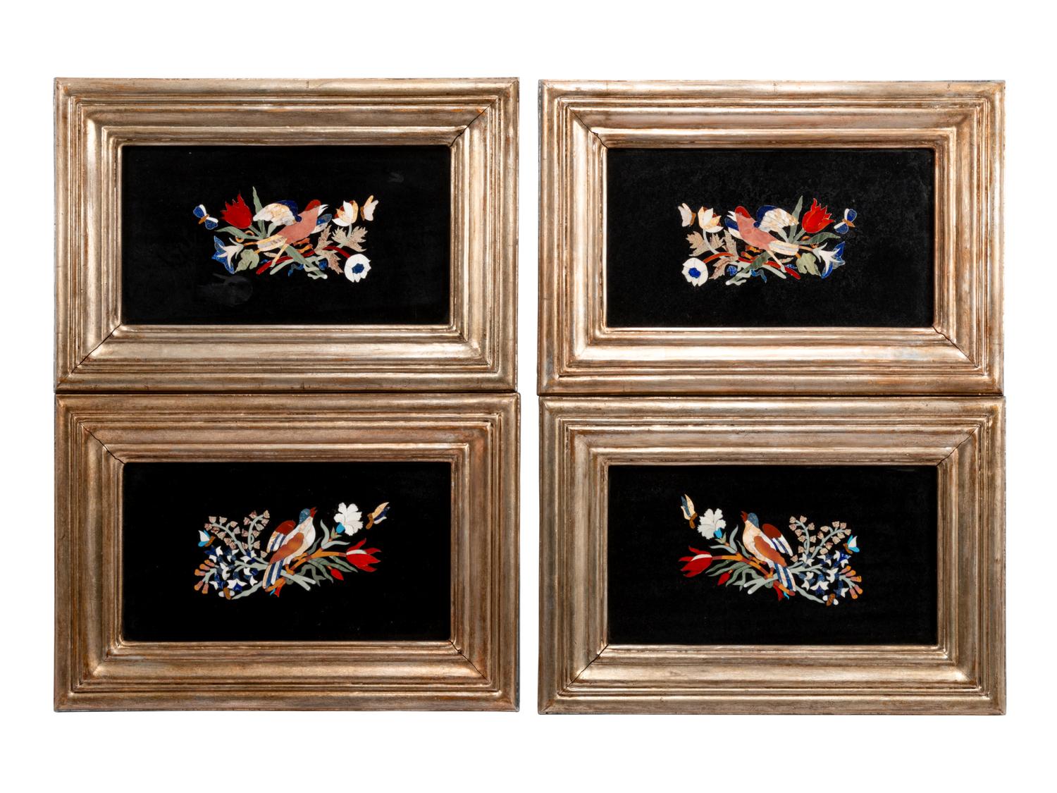 A Set of Four Pietra Dura Plaques in Giltwood Frames