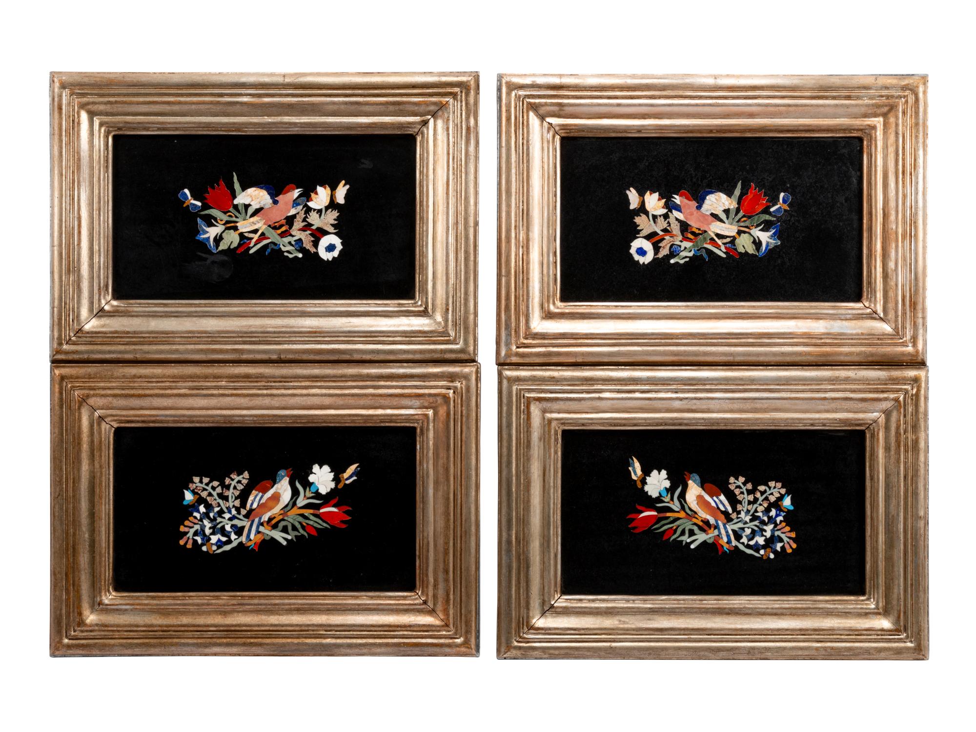 A Set of Four Pietra Dura Plaques in Giltwood Frames