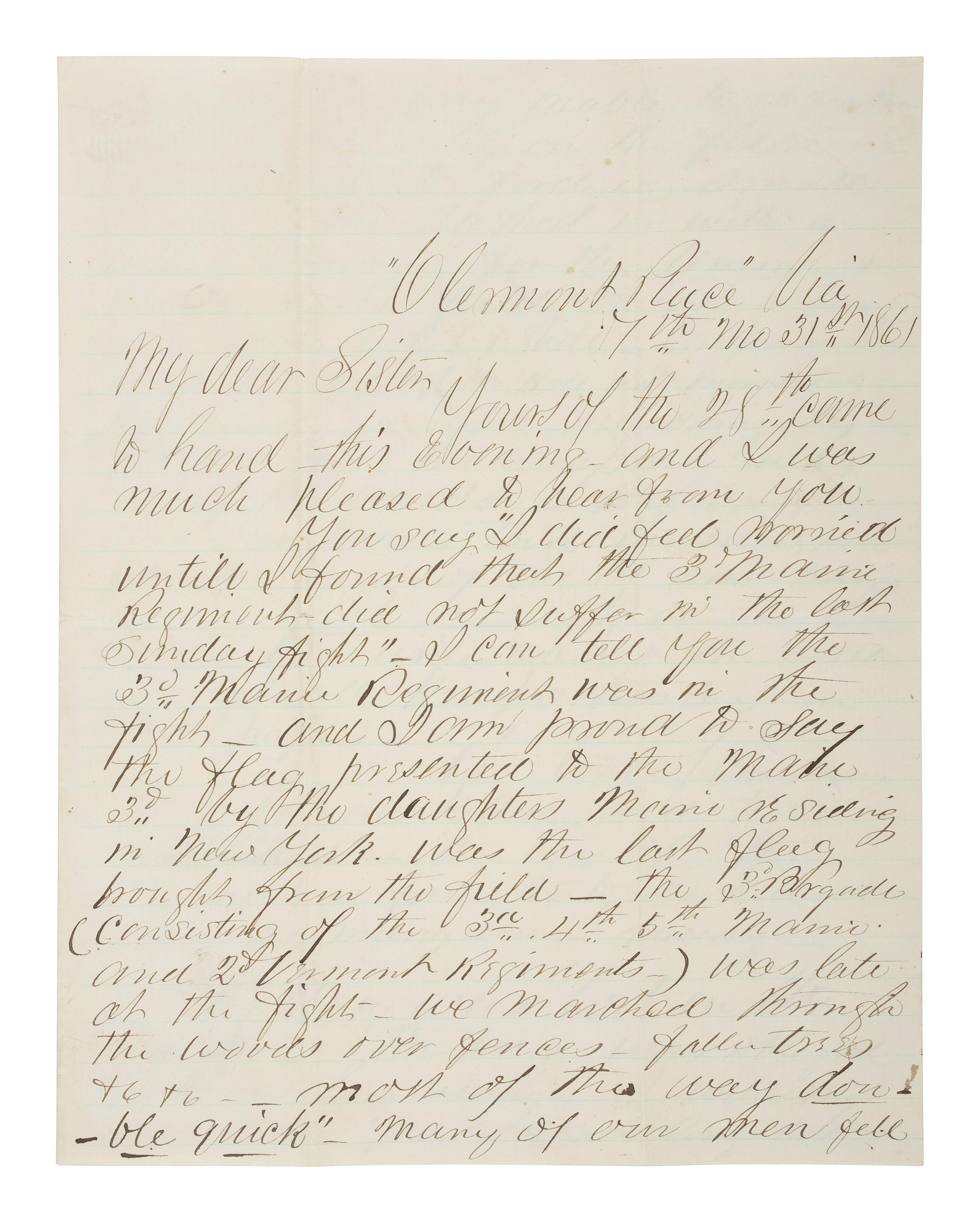 [CIVIL WAR]. War-date archive identified to Lieutenant George S. Andrews, 3rd Maine Infantry.