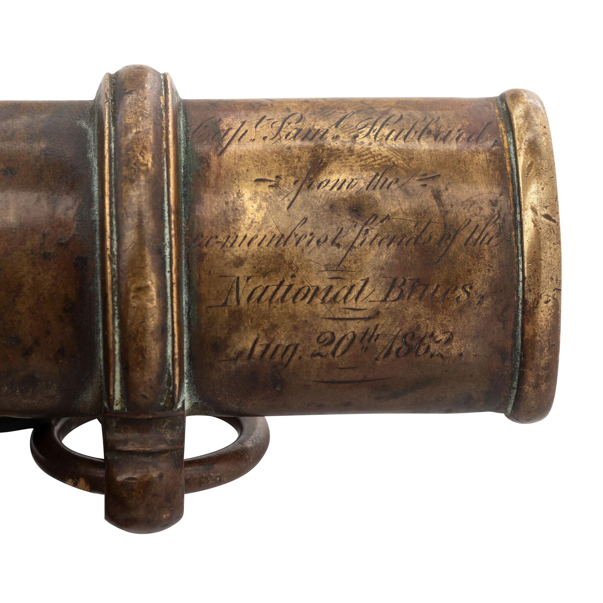 Ames Model 1850 Foot Officer's Sword with Scabbard Throat Inscribed to Captain Samuel Hubbard from the National Blues