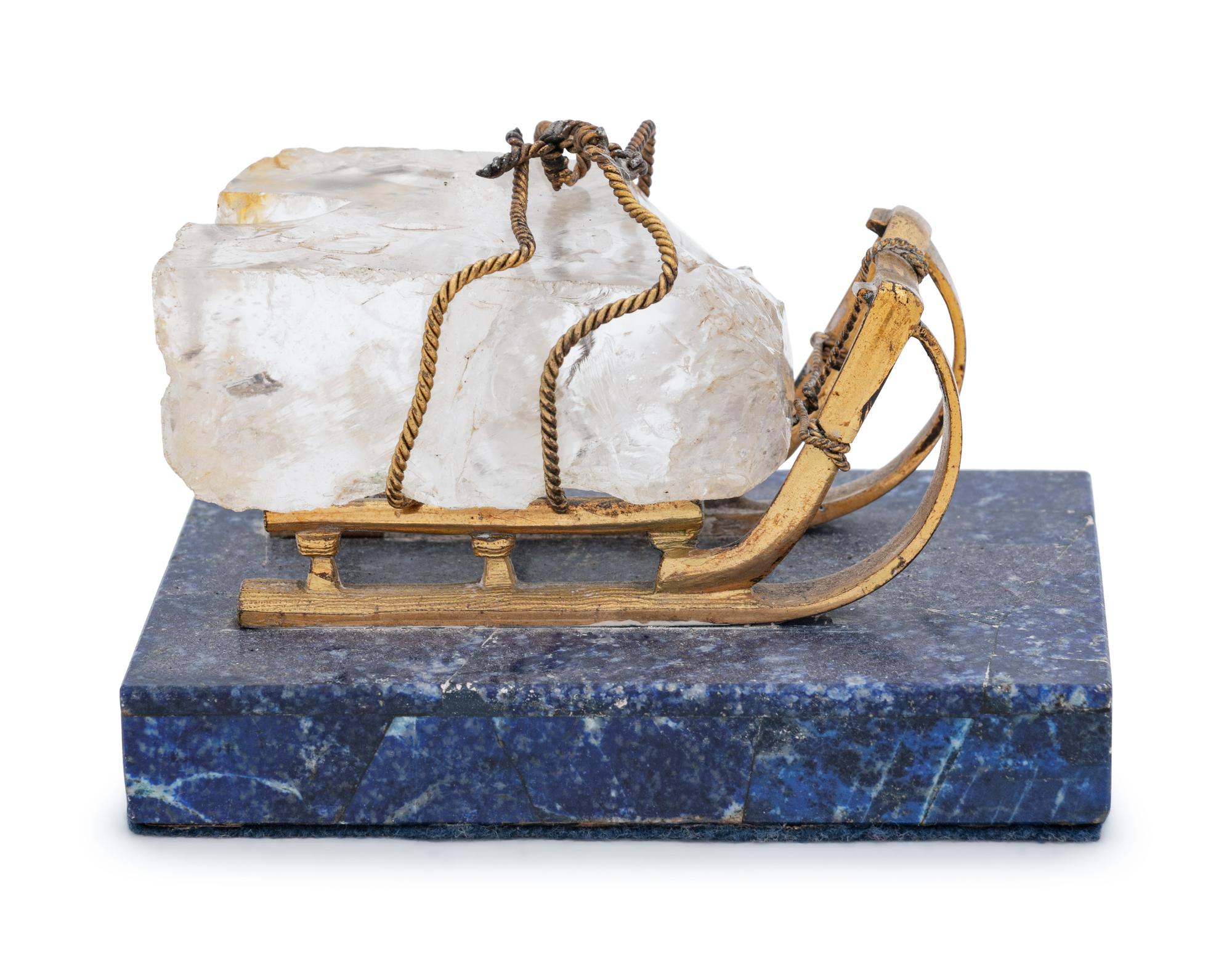 A Russian Gilt Bronze, Lapis Lazuli and Rock Crystal Table Ornament