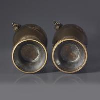 A Pair of Japanese Kaga Style Mixed Metal-Inlaid Bronze Vases, Meiji Period — 日本明治時期 銅瓶一對