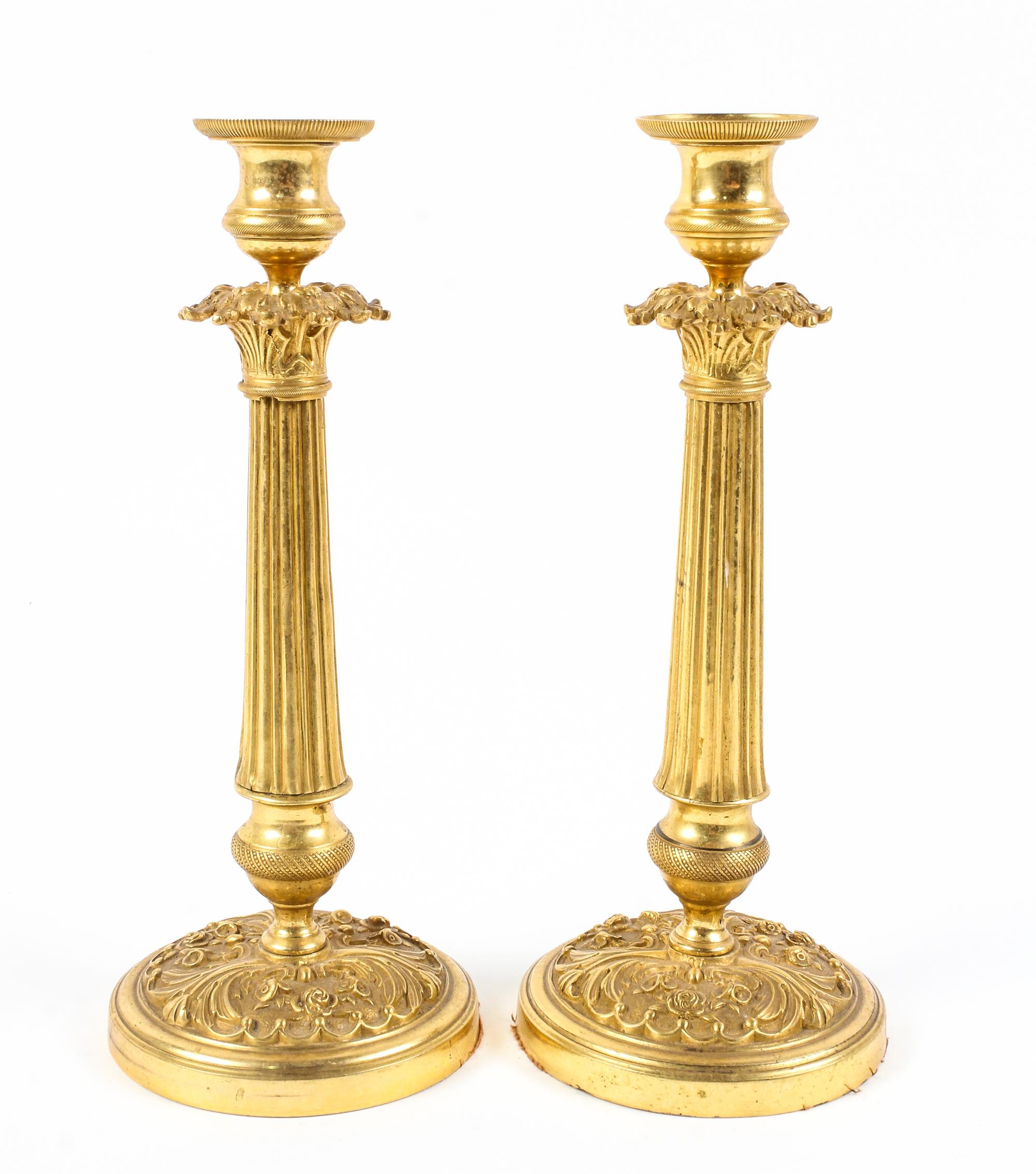 A Pair of Empire Style Gilt Metal Candlesticks Height 11 1/4 inches. — LATE 19TH/EARLY 20TH CENTURY