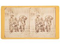 [EARLY PHOTOGRAPHY]. PALMER, J.A., and HAVENS, photographers. A group of 2 stereoviews of African American subjects, incl. Chimney Sweeps and Cotton Pickers . Ca 1870s.