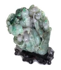 A Burmese Carved Jade Figural Group Height 5 1/4 inches. — 20TH CENTURY
