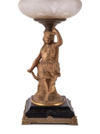 Four Gilt Metal and Glass Figural Oil Lamps