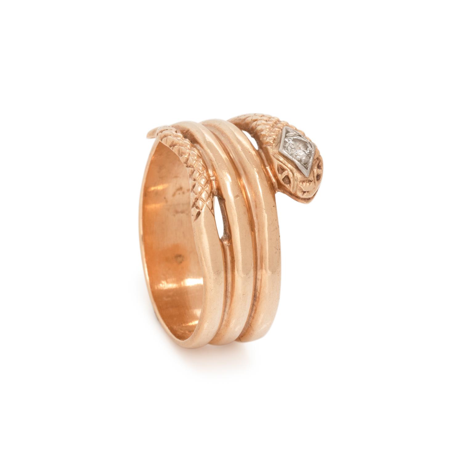 YELLOW GOLD AND DIAMOND SNAKE RING