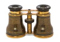 A Pair of French Enameled Opera Glasses, Width 4 3/8 inches.