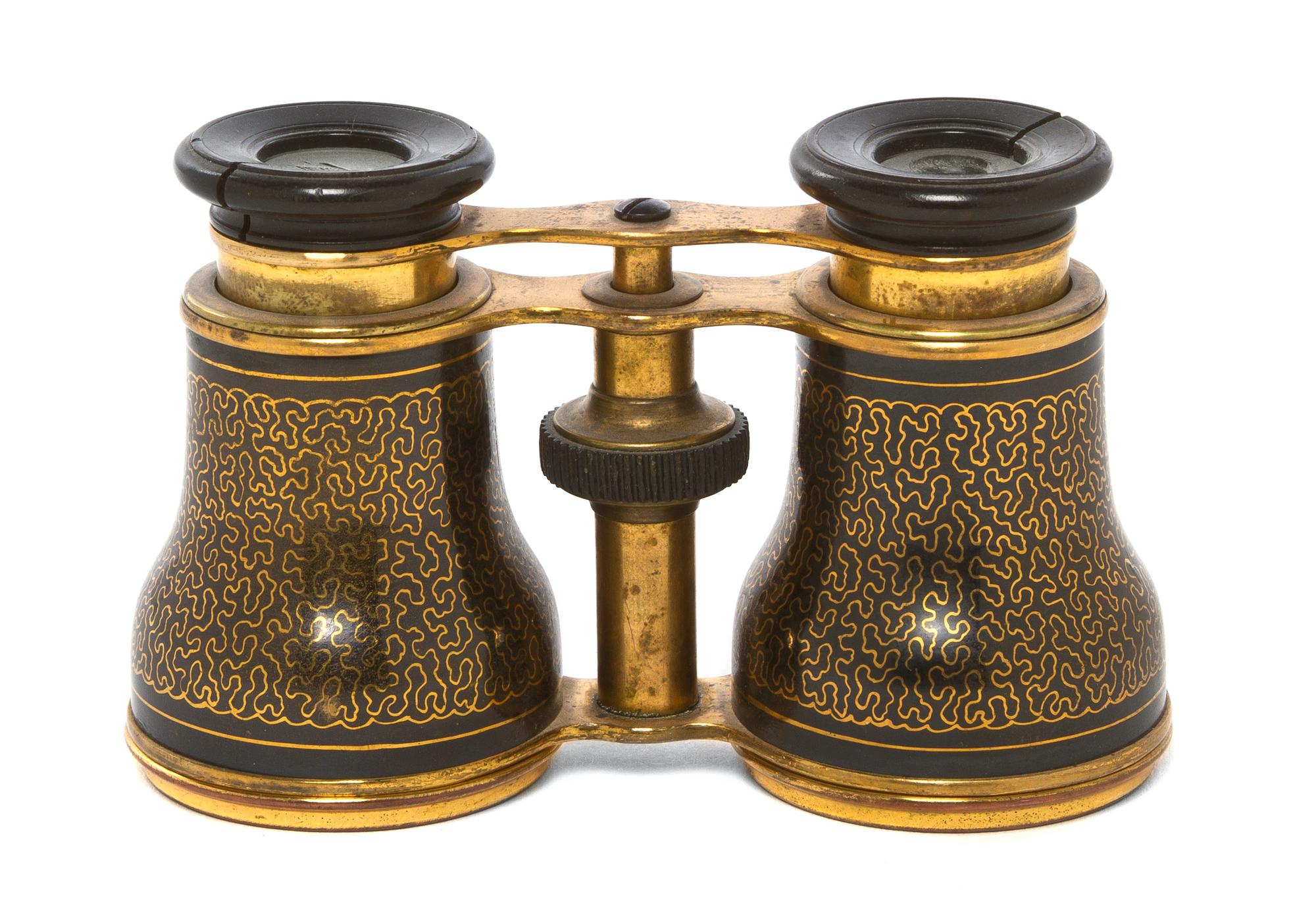 A Pair of French Enameled Opera Glasses, Width 4 3/8 inches.