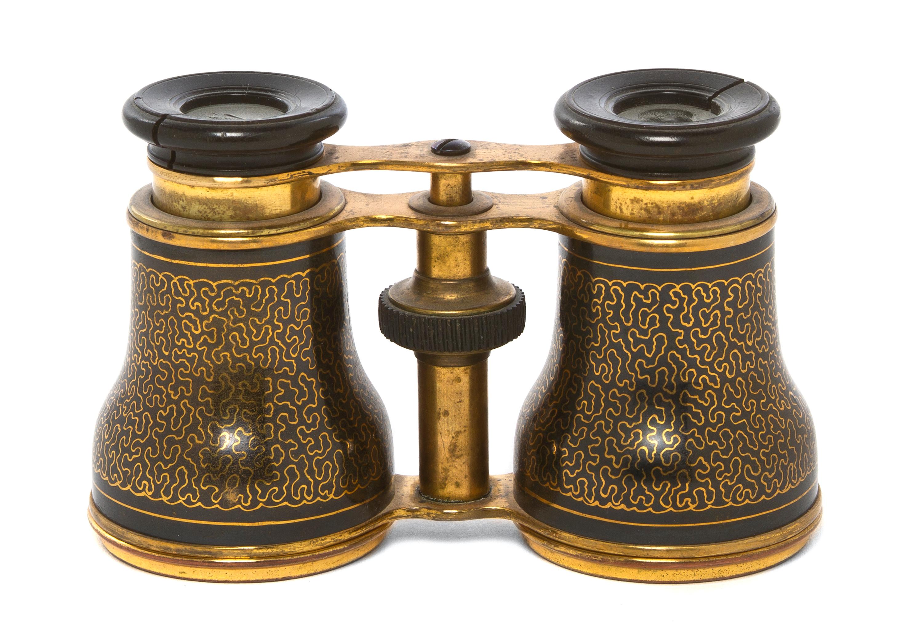 A Pair of French Enameled Opera Glasses, Width 4 3/8 inches.