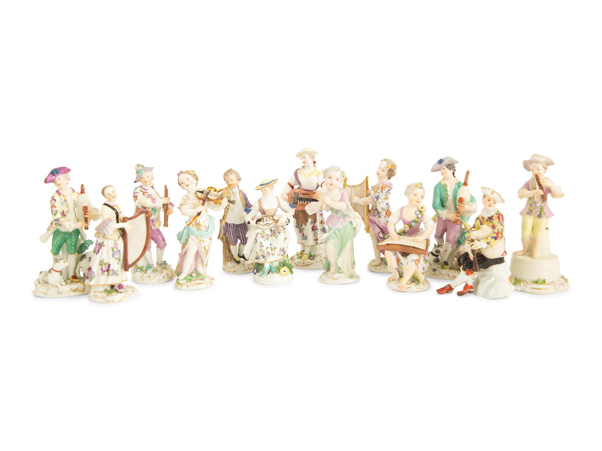 An Assembled Group of Thirteen Meissen Porcelain Orchestra Figures — 19th Century