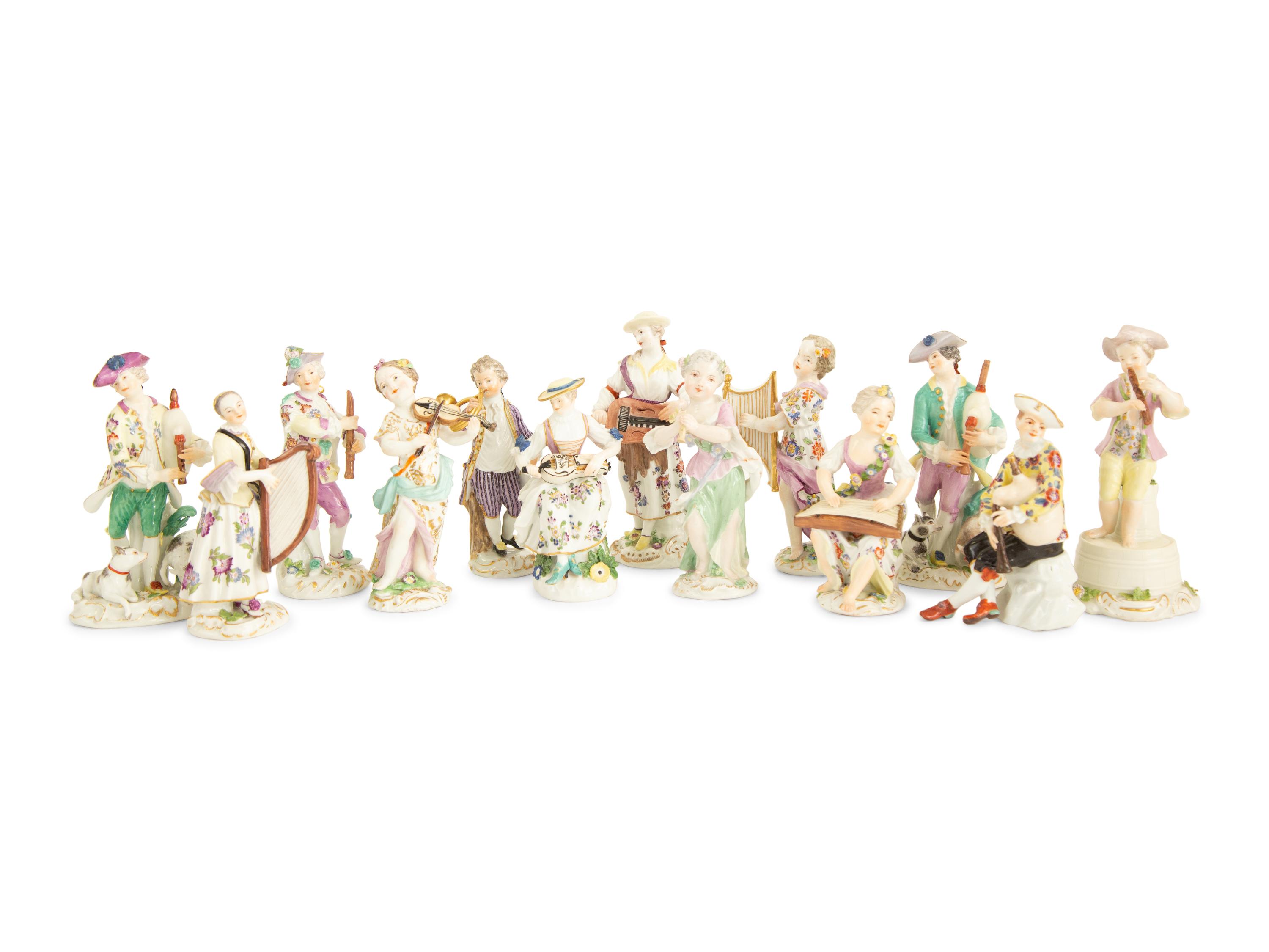 An Assembled Group of Thirteen Meissen Porcelain Orchestra Figures — 19th Century