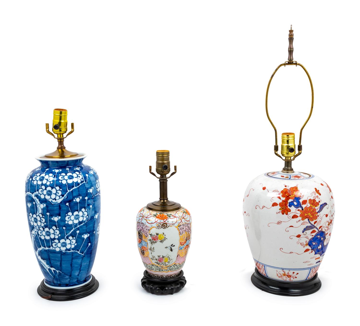 Three Chinese Porcelain Vases Mounted as Lamps