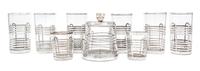 A Group of Nine Silver Overlay Glass Articles Height of cup 4 3/8 inches.