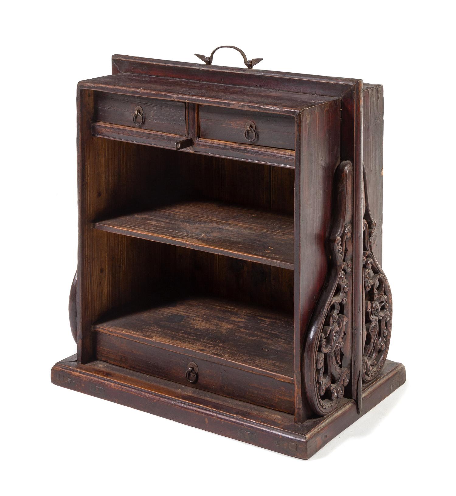 A Chinese Hardwood Traveling Scholar's Bookcase, Tushu Xinggui Height 26 x width 24 x depth 14 inches. — 18TH/19TH CENTURY
