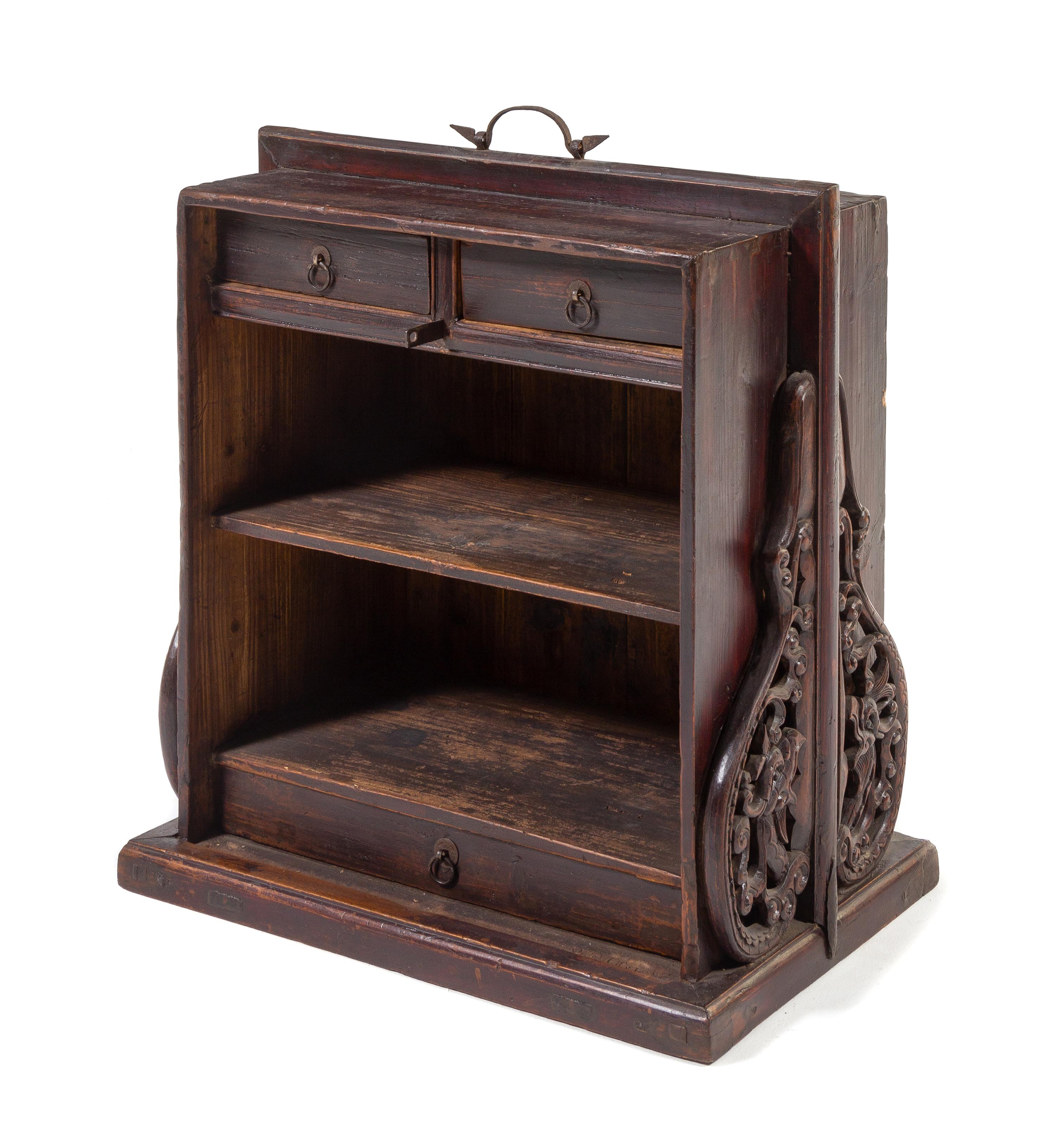 A Chinese Hardwood Traveling Scholar's Bookcase, Tushu Xinggui Height 26 x width 24 x depth 14 inches. — 18TH/19TH CENTURY