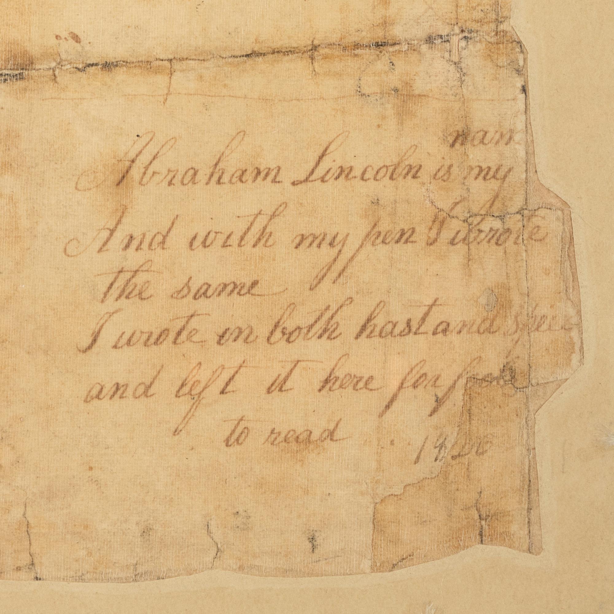LINCOLN, Abraham (1809-1865). Autograph sum book leaf signed twice ("Abraham Lincoln"). Pigeon Creek, Spencer County, Indiana, ca. 1824.