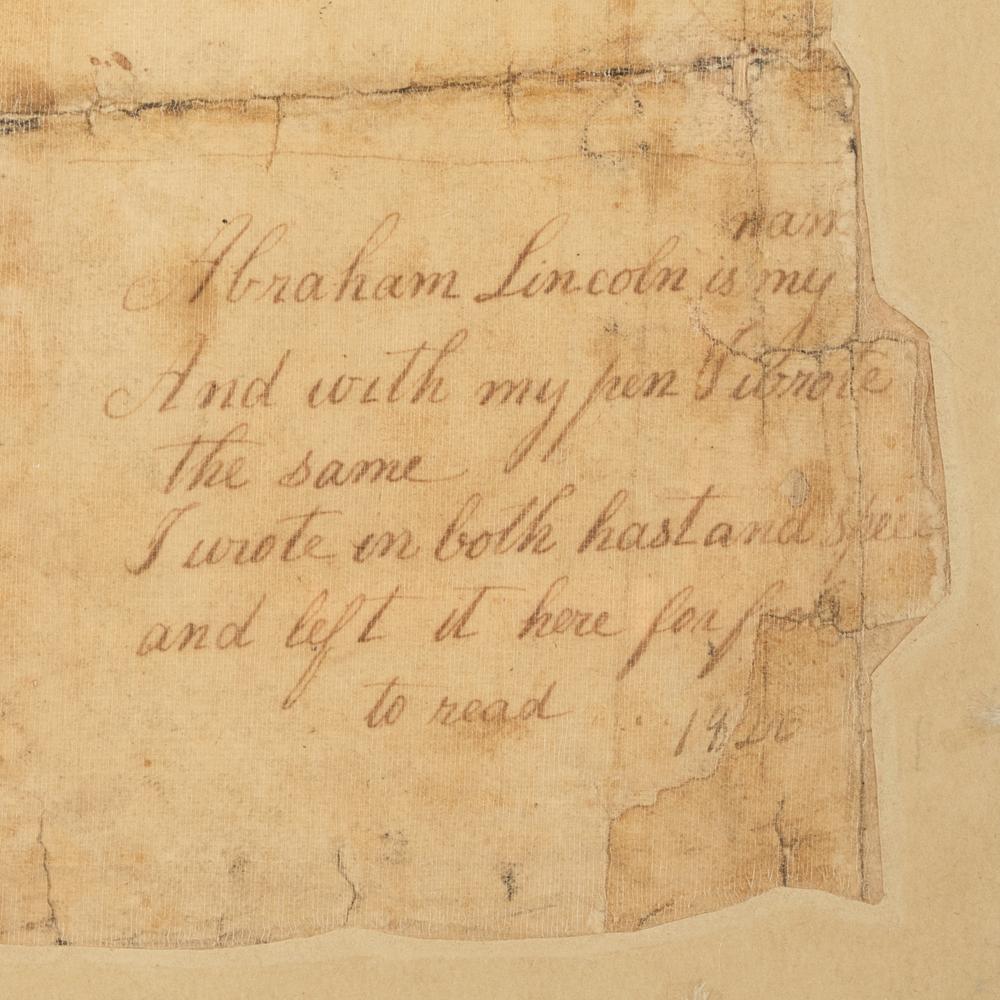 LINCOLN, Abraham (1809-1865). Autograph sum book leaf signed twice ("Abraham Lincoln"). Pigeon Creek, Spencer County, Indiana, ca. 1824.
