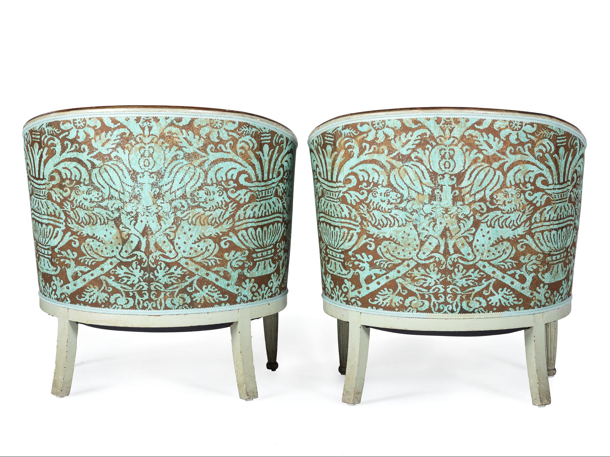 A Pair of Painted Neoclassical Style Barrel Chairs