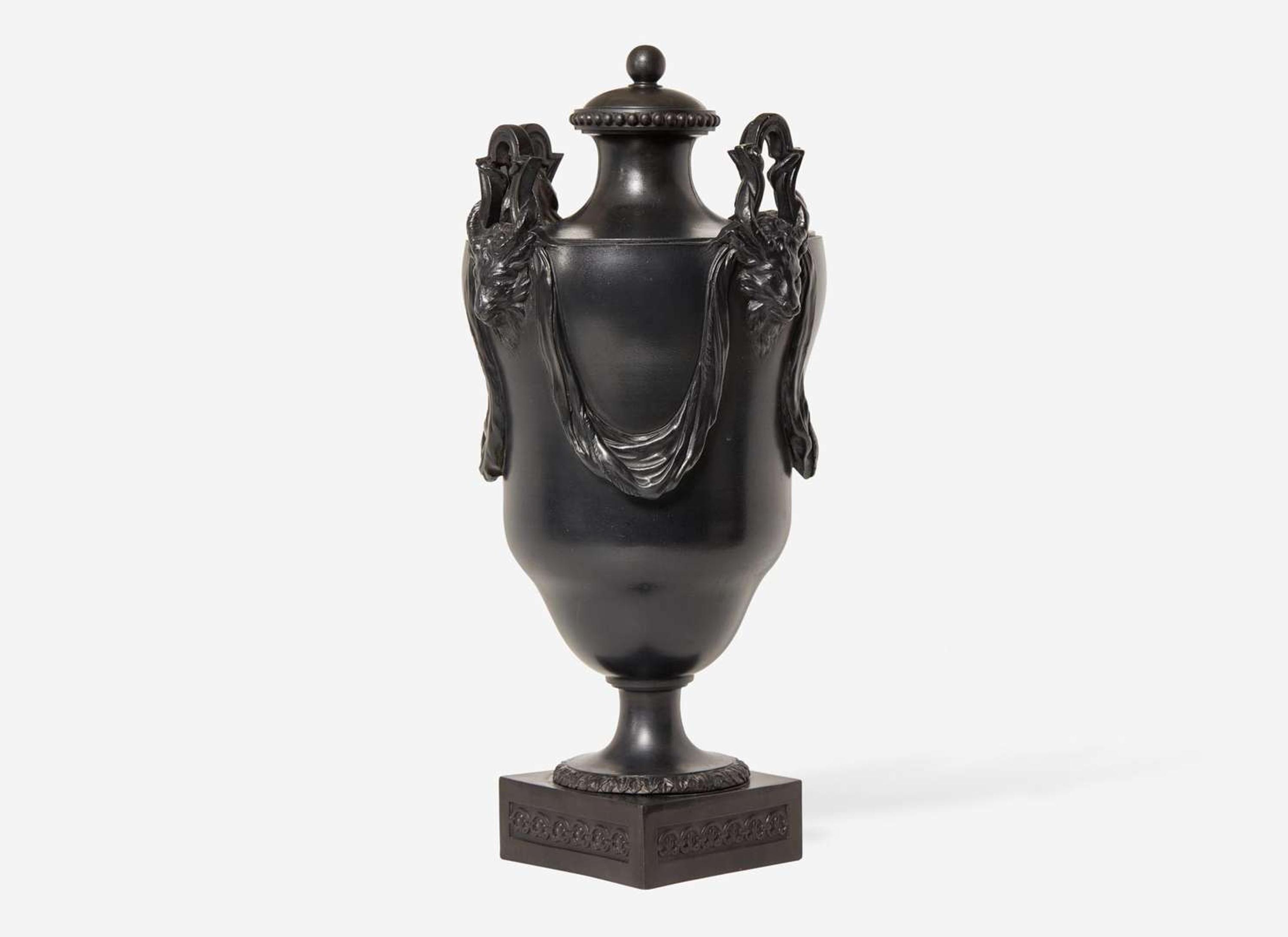 A Large Wedgwood & Bentley Four Handled Black Basalt Vase and Cover, UK, 1770s