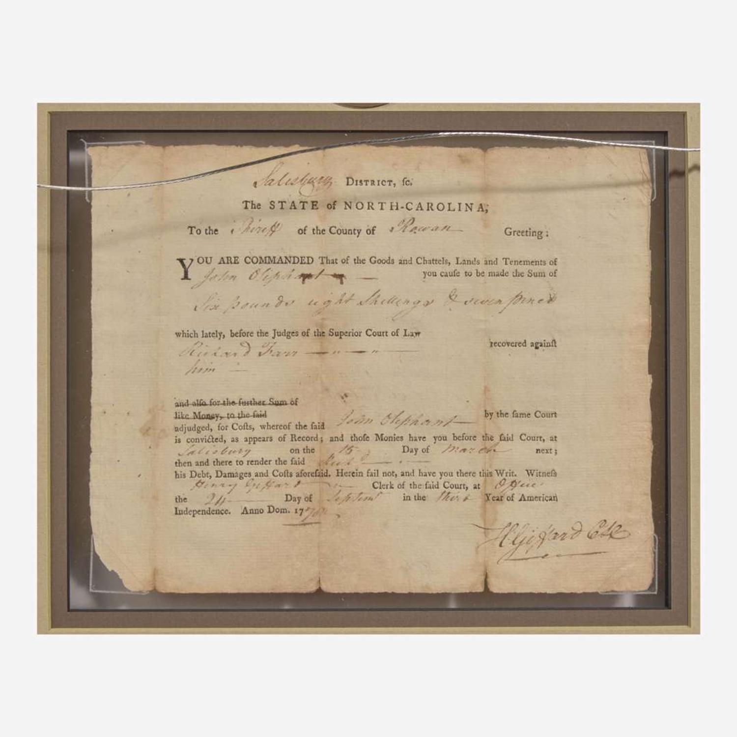 [Declaration of Independence] [North Carolina] Hooper, William Partially-Printed Document, initialed