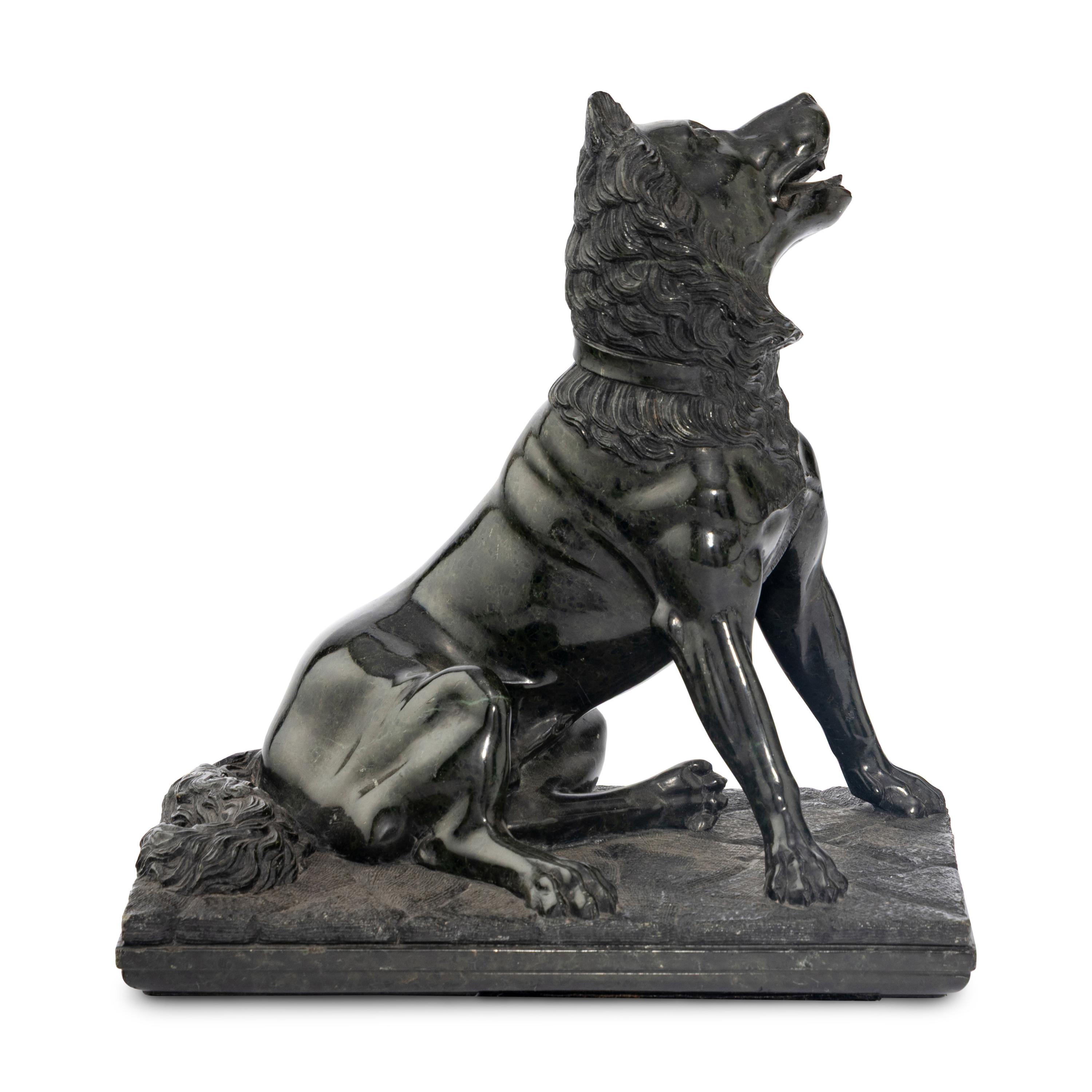 An Italian Grand Tour Carved Serpentine Model of A Molossian Hound, After The Antique