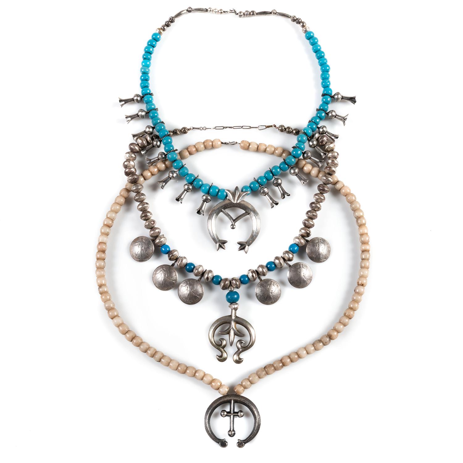 Three Southwestern-Style Squash Blossom Necklaces