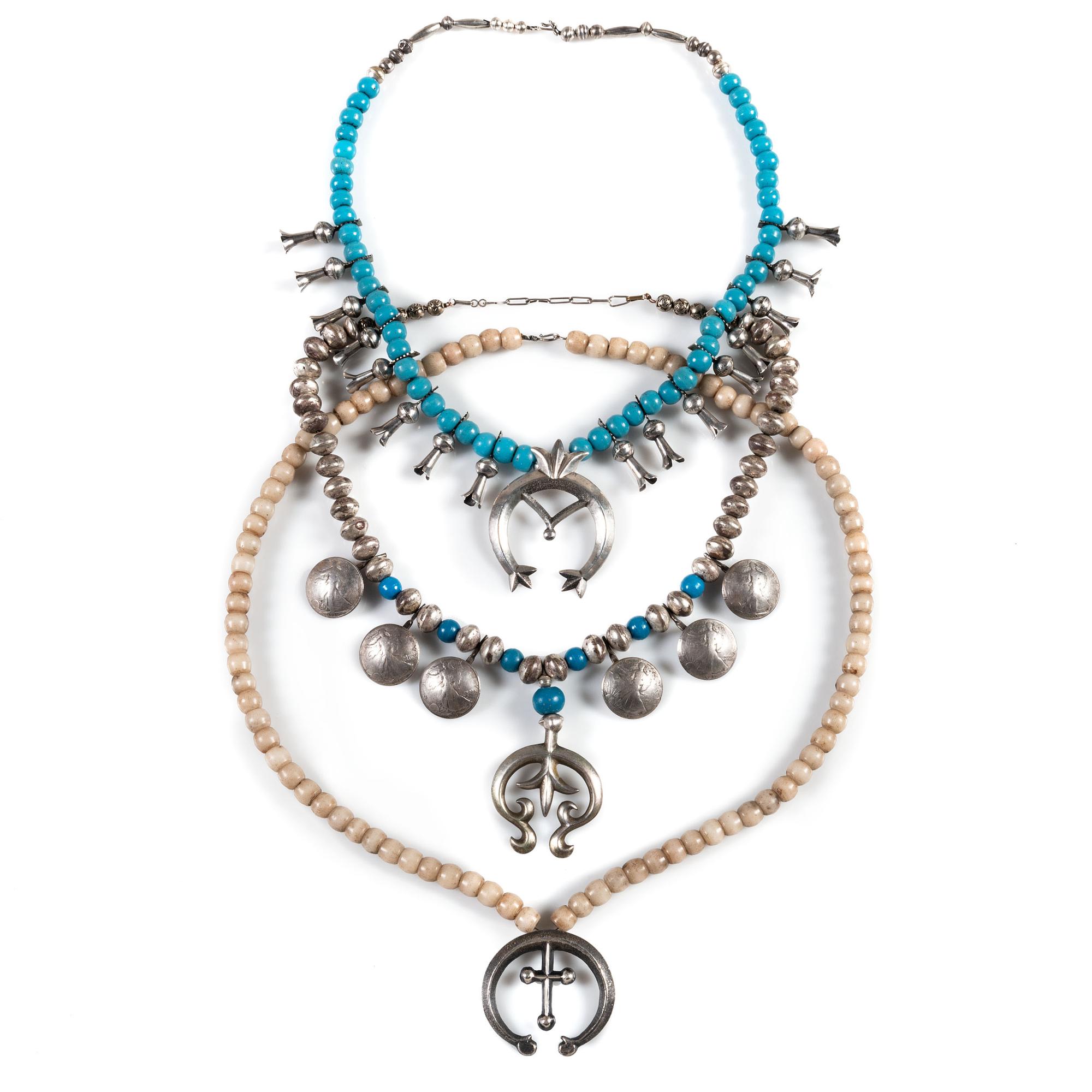 Three Southwestern-Style Squash Blossom Necklaces