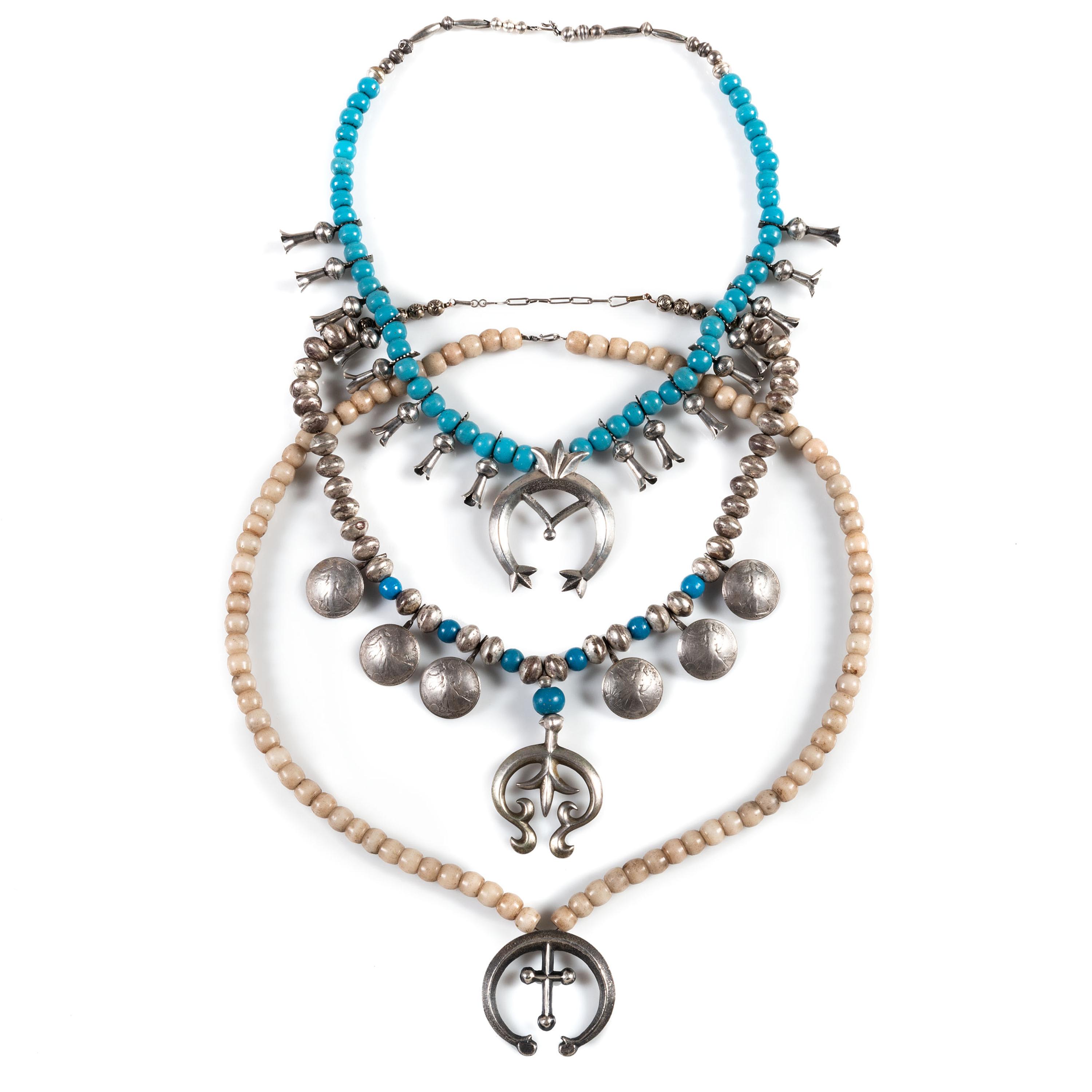 Three Southwestern-Style Squash Blossom Necklaces