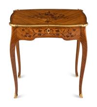 A Louis XV Gilt Bronze Mounted Tulipwood, Kingwood and Floral Marquetry Table à Écrire