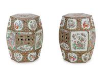 A Pair of Chinese Export Famille Rose Porcelain Garden Stools
