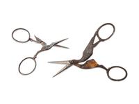Two Pairs of Continental Steel Bird-Form Needlework Scissors in a Leather Case