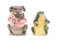 Two Majolica Figural Tobacco Jars Height of taller 8 inches. — LATE 19TH/EARLY 20TH CENTURY