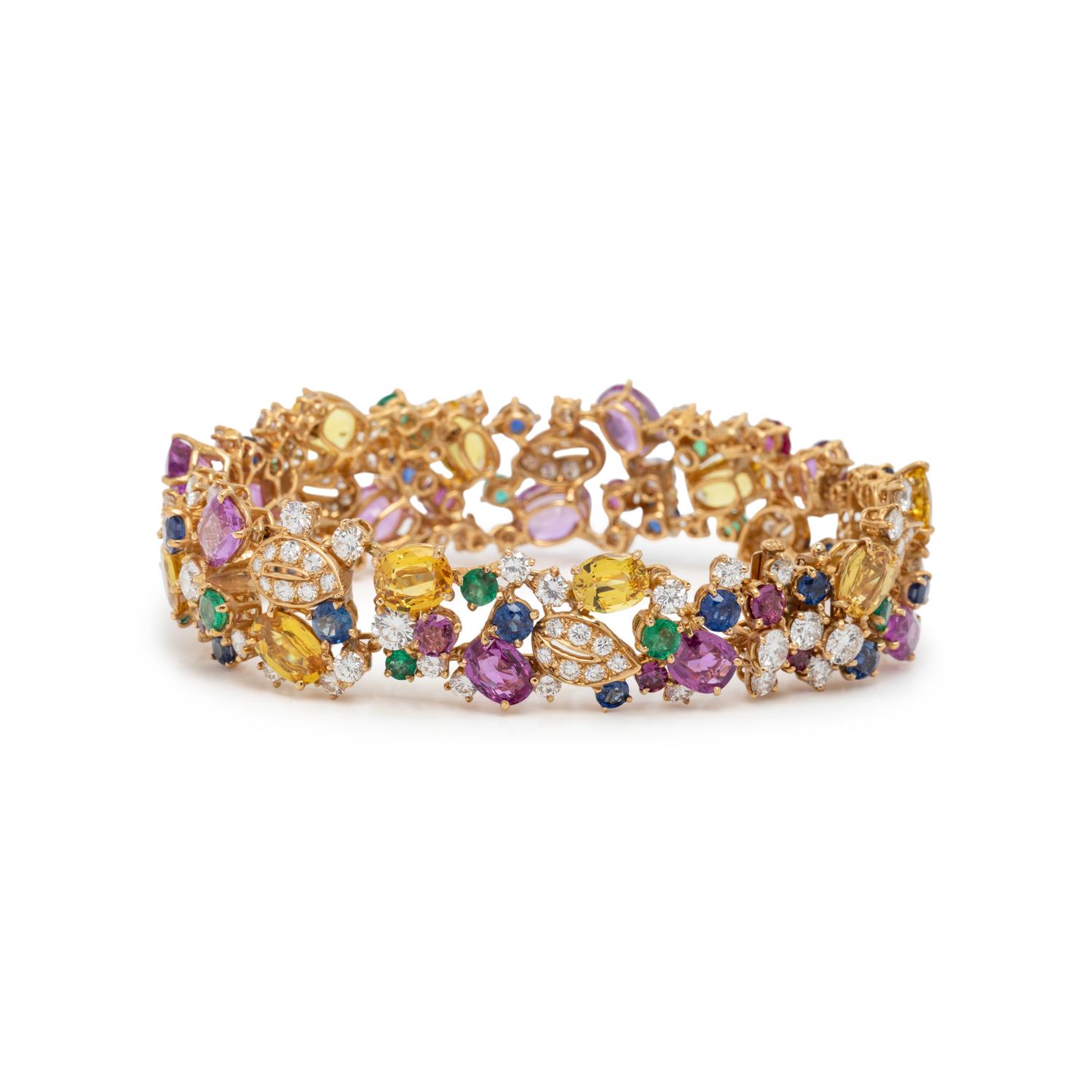 OSCAR HEYMAN & BROTHERS, MULTICOLOR SAPPHIRE, EMERALD AND DIAMOND PARURE