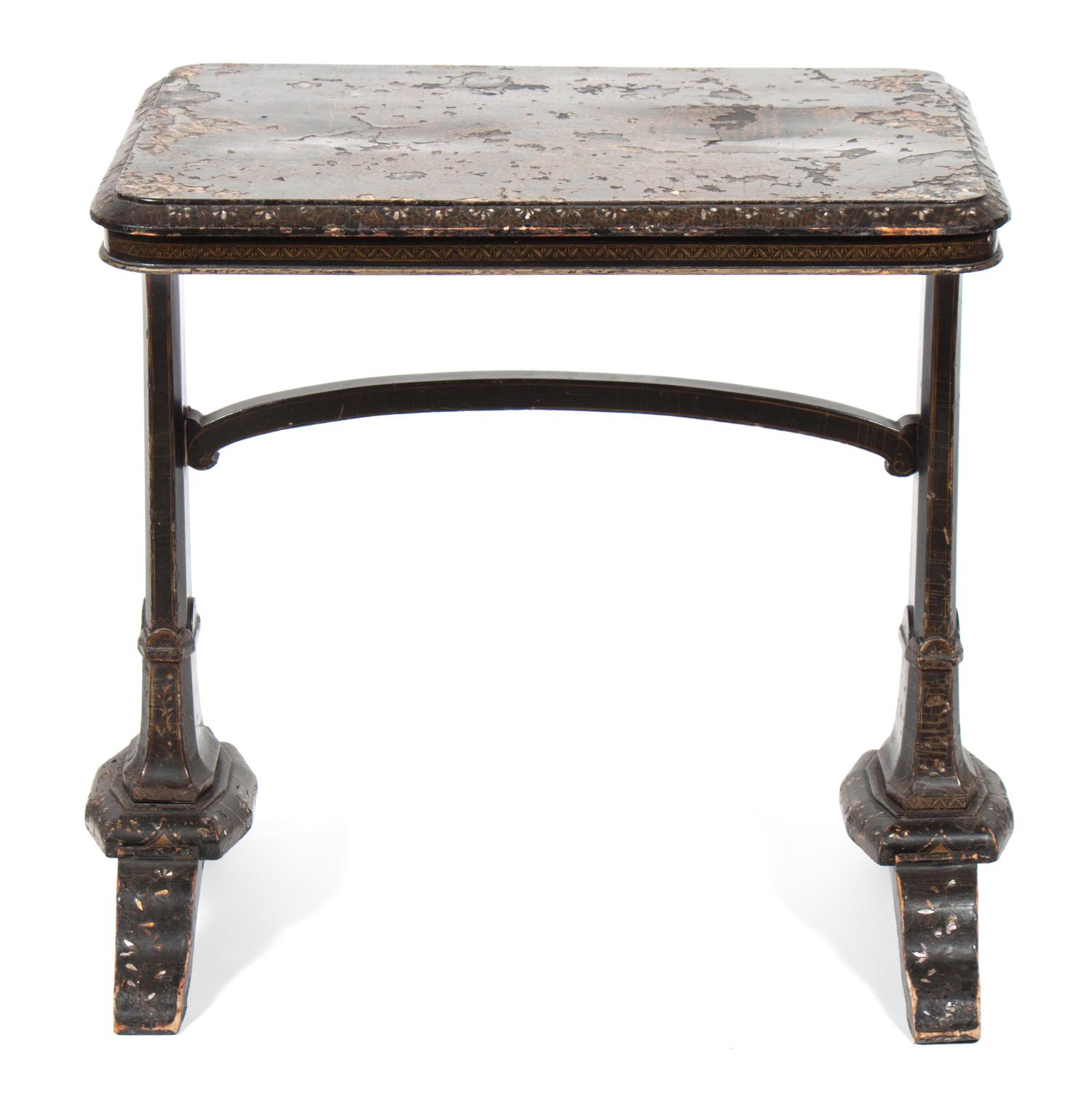 A Chinese Export Mother-of-Pearl Inlaid Lacquered Table Height 28 1/2 x width 28 x depth 20 1/2 inches. — 19TH CENTURY
