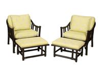 A McGuire Black Painted Rattan Six-Piece Furniture Suite