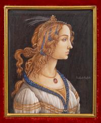 A Collection of Nine Framed Italian Miniature Portraits