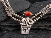 Sterling Silver and Coral Figural Necklace