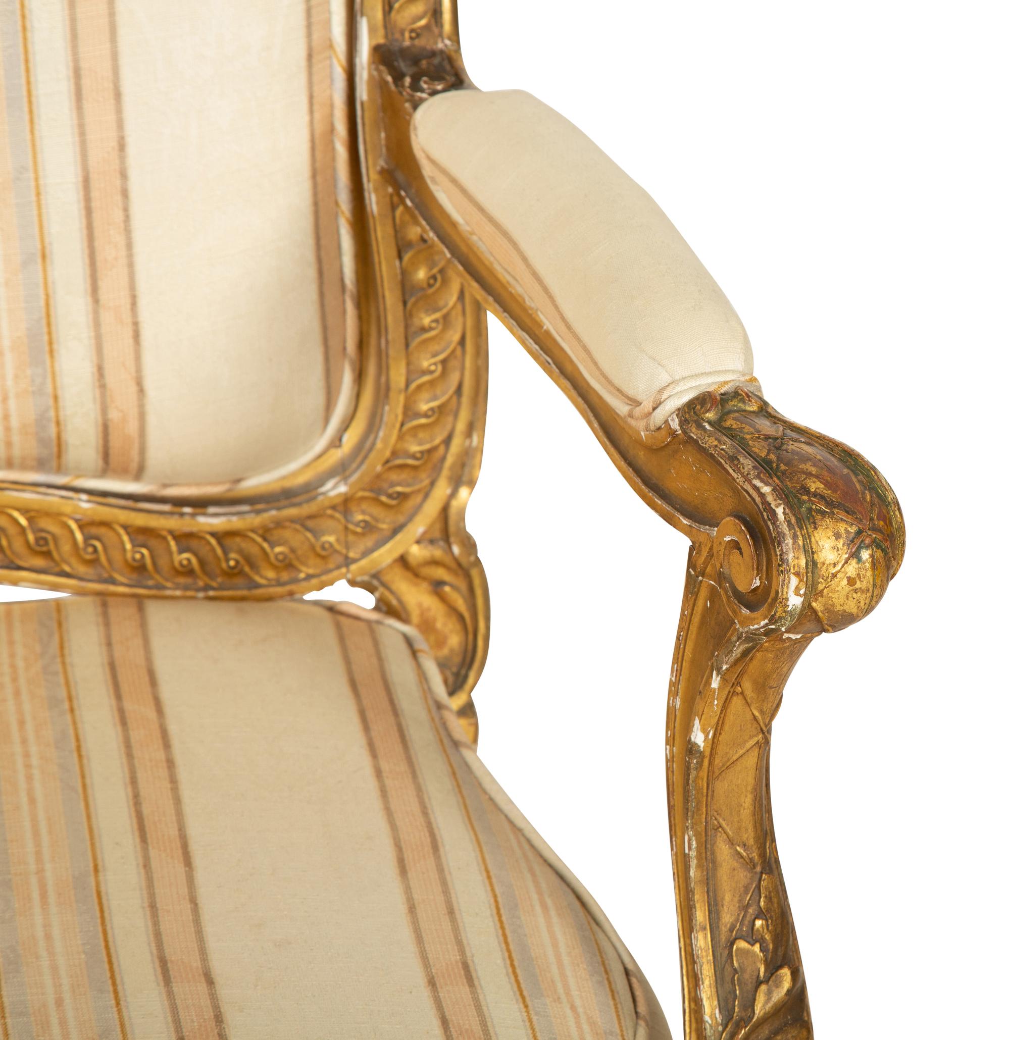 A Louis XV Style Giltwood Fauteuil