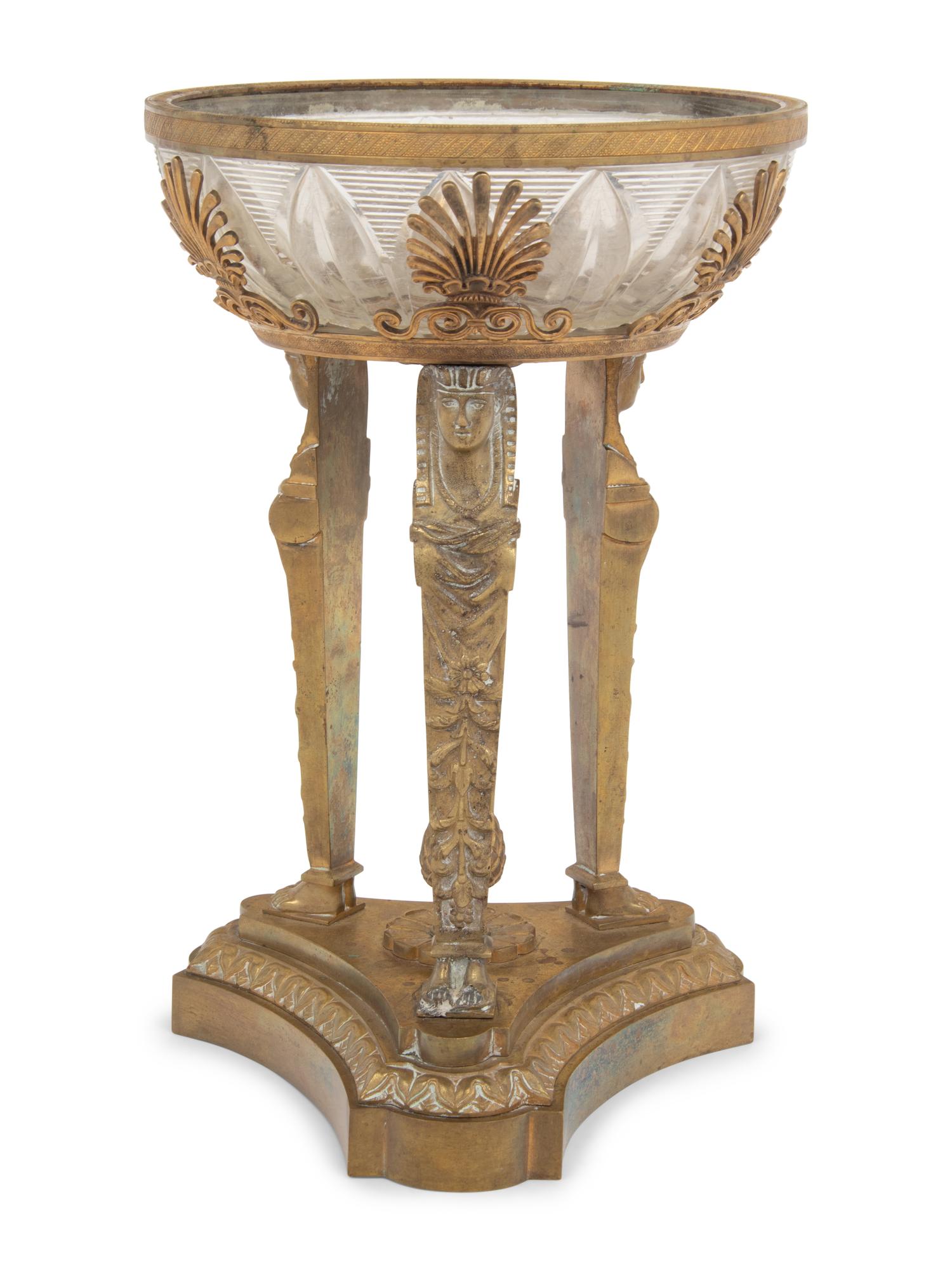 An Empire Style Gilt Bronze and Cut Glass Centerpiece Bowl