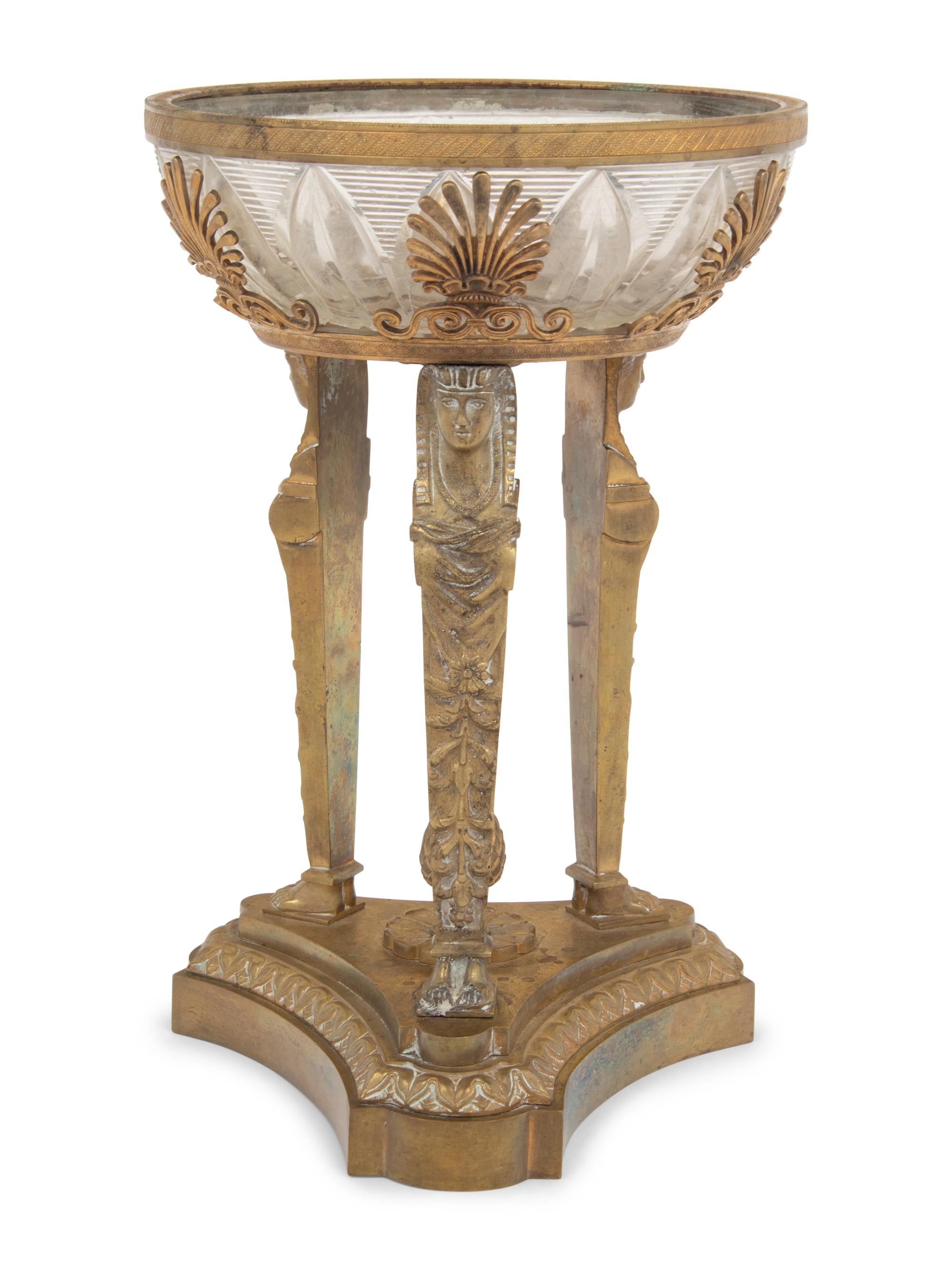An Empire Style Gilt Bronze and Cut Glass Centerpiece Bowl