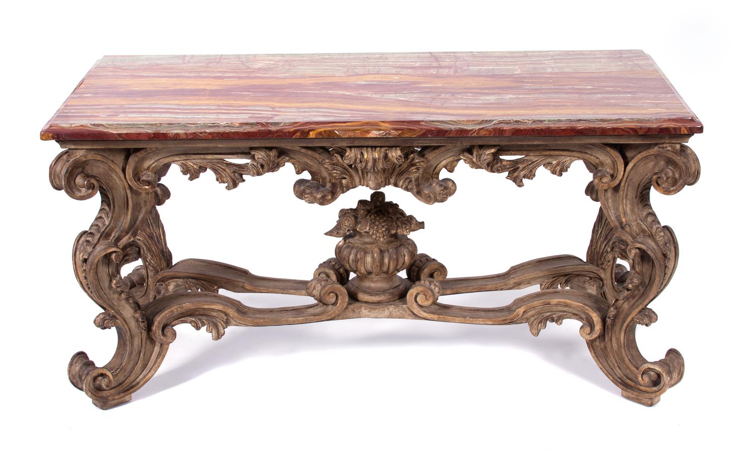 An Italian Baroque Style Console Table Height 35 x width 70 x depth 30 1/2 inches. — WILLIAM SWITZER, 20TH CENTURY