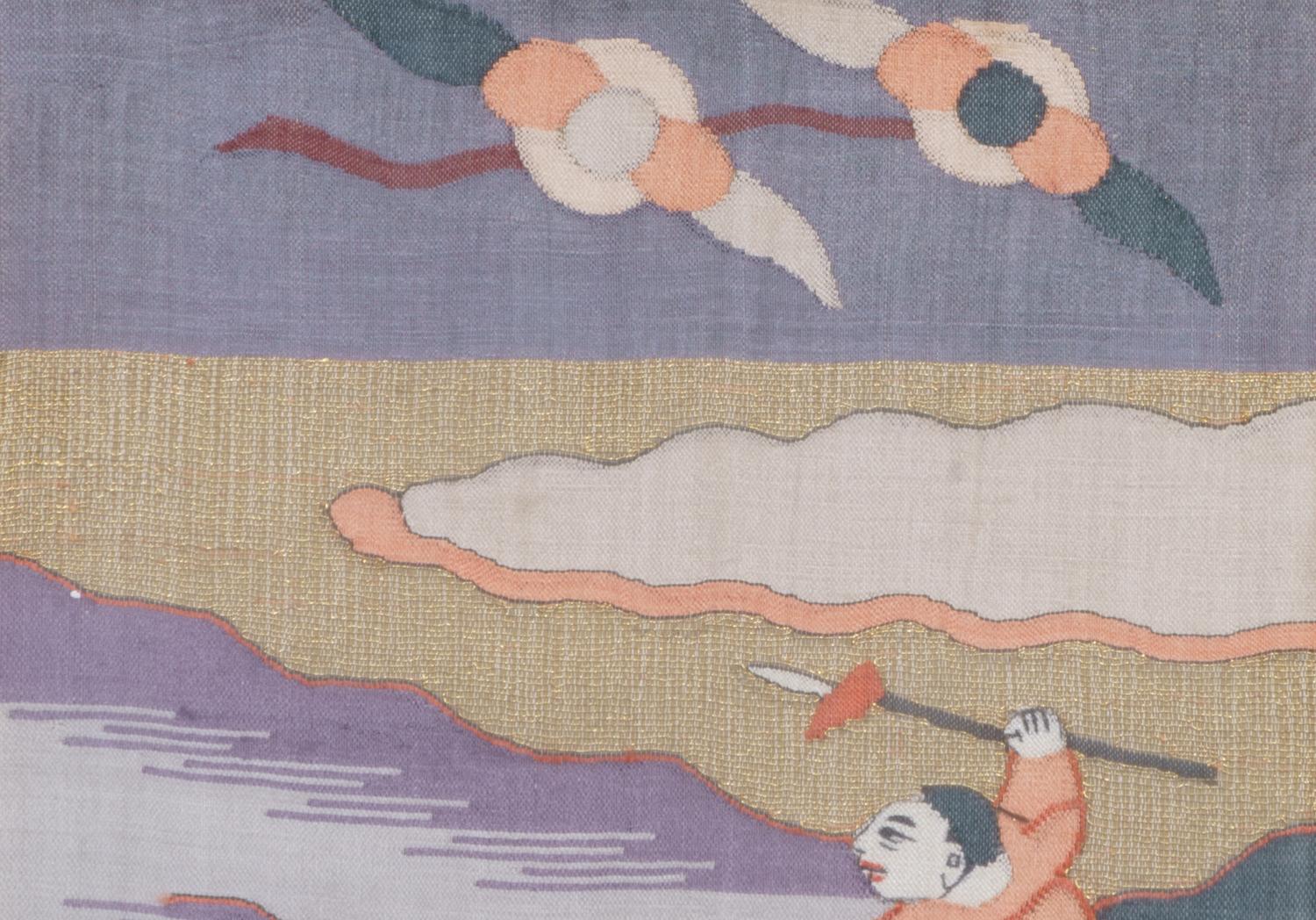 Four Cream Ground Kesi Woven and Painted Silk Panels